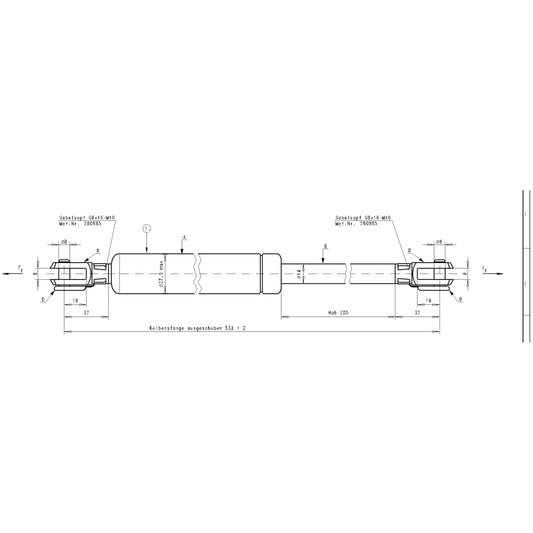 Kaasujousi 1800N Newton Kaasujousi 468/200 14/28 Umeå Släpet