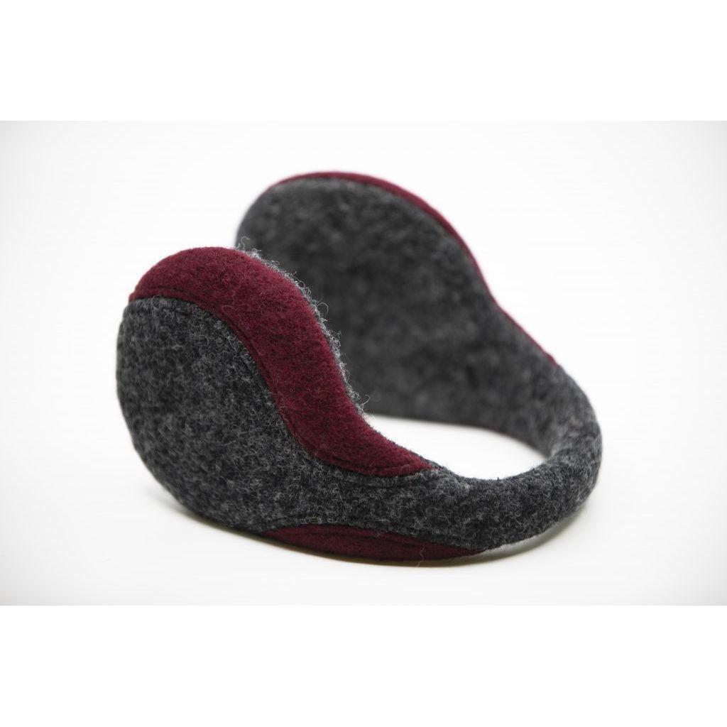 Felted Wool Earmuffs - Dark Grey, Bordeaux