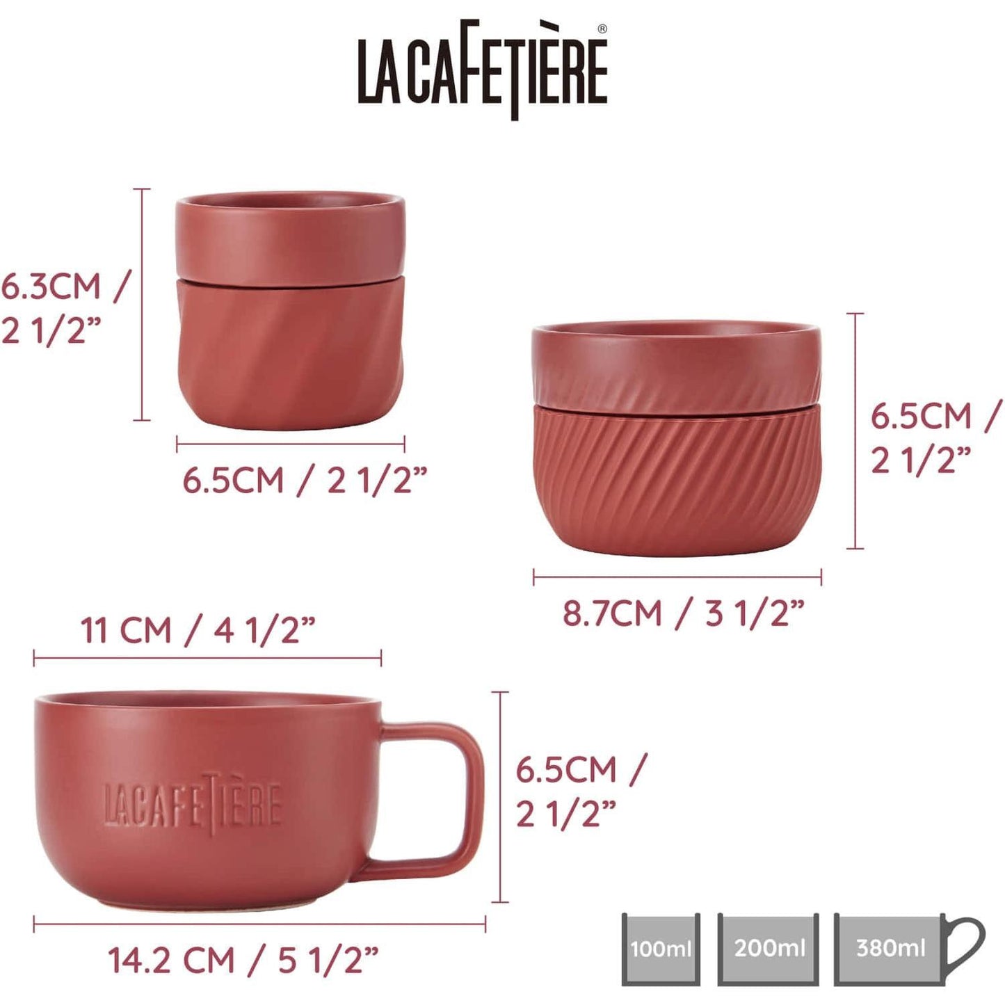La Cafetière Red Coffee Mugs, 3 pcs - Kotikauppa