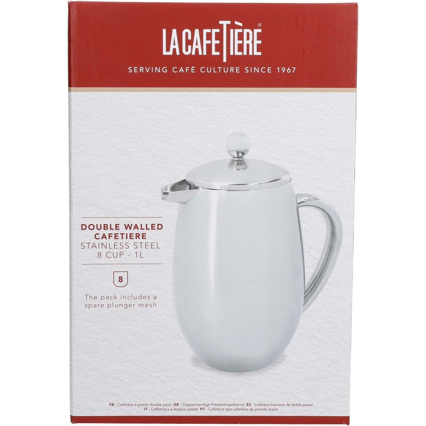 La Cafetière Silver Double Walled Insulated Eight Cup Coffee Maker - 1 Liter - Kotikauppa