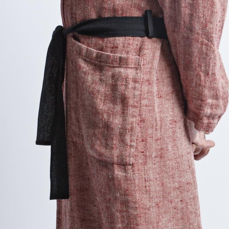 Linen Men's Bathrobe - Red Fishbone - Kotikauppa