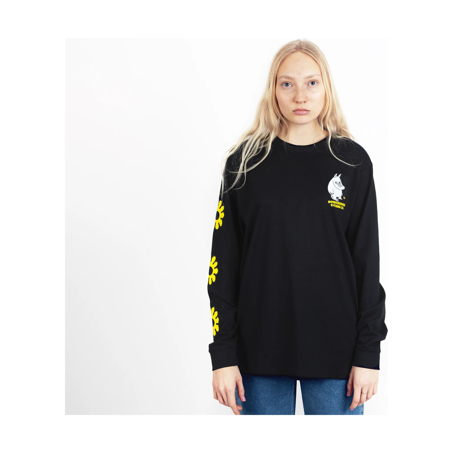 Moomintroll's Flower Longsleeve Shirt With Cuffrib Unisex - Black
