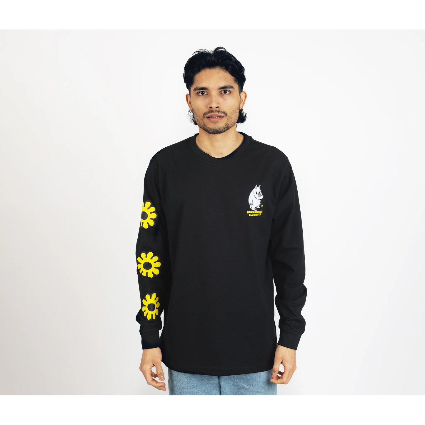 Moomintroll's Flower Longsleeve Shirt With Cuffrib Unisex - Black