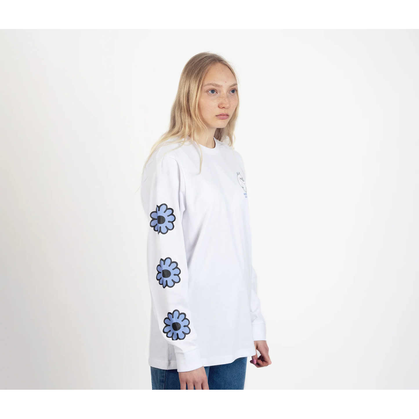 Moomintroll's Flower Longsleeve Shirt With Cuffrib Unisex - White