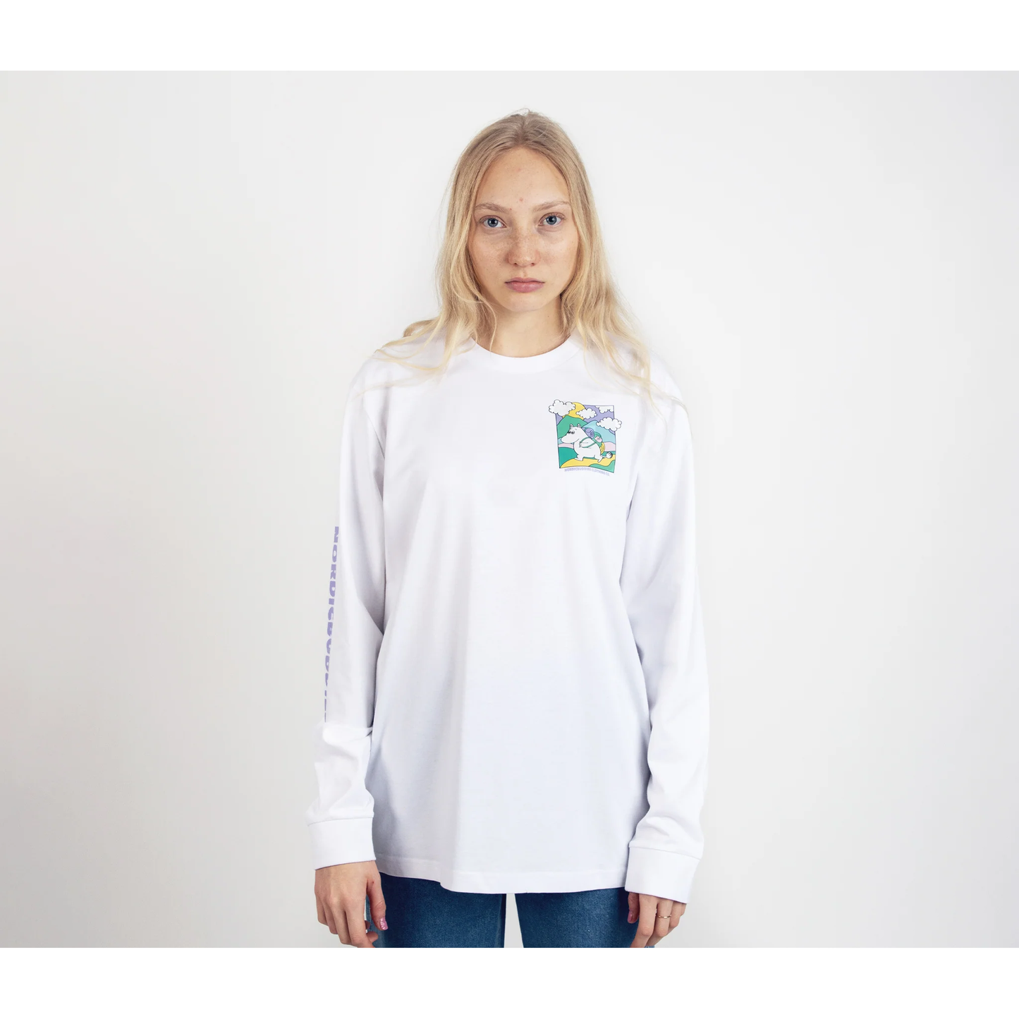 Moomintroll's Adventure Longsleeve Shirt With Cuffrib Unisex - White