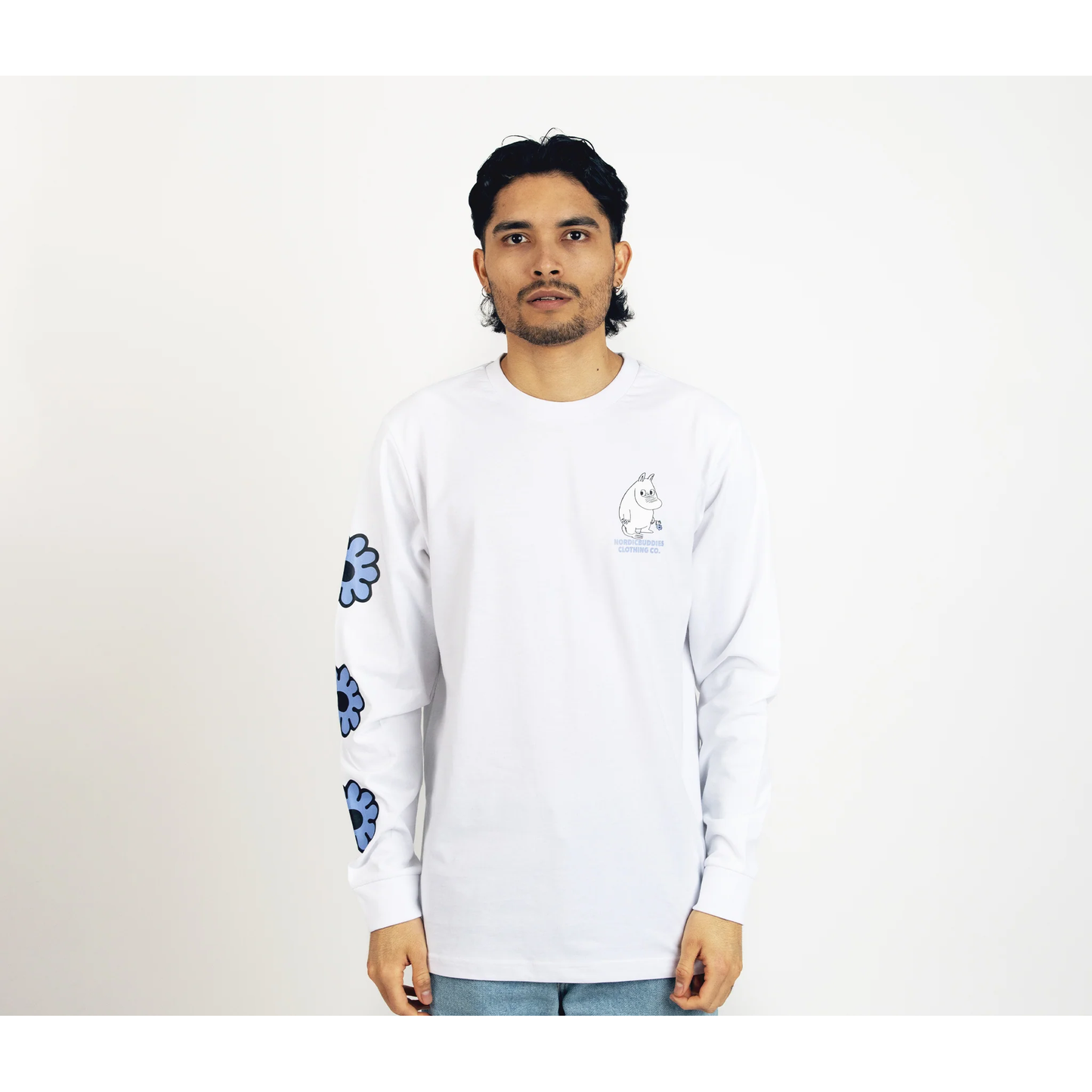 Moomintroll's Flower Longsleeve Shirt With Cuffrib Unisex - White