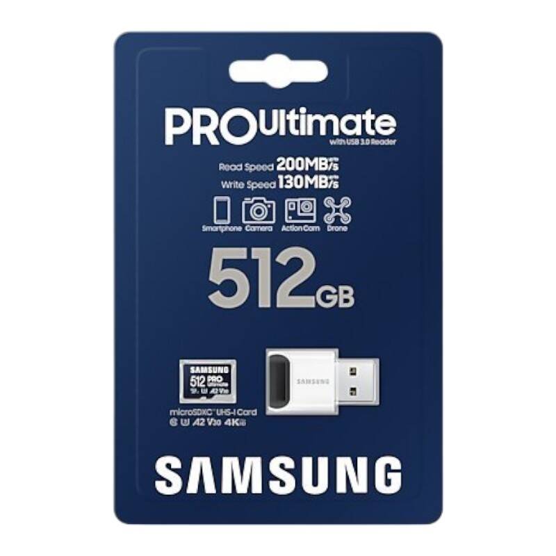 MuistikorttiSamsung microSDXC PRO Ultimate 200 MB/s UHS-I/U3 (MB-MY512SB/WW) - Kotikauppa