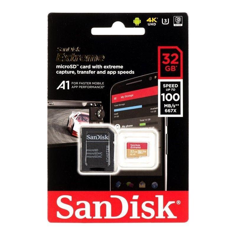 MuistikorttiSanDisk Extreme microSDHC 32GB 100/60 MB/s V30 A1 U3 4K (SDSQXAF-032G-GN6MA) - Kotikauppa