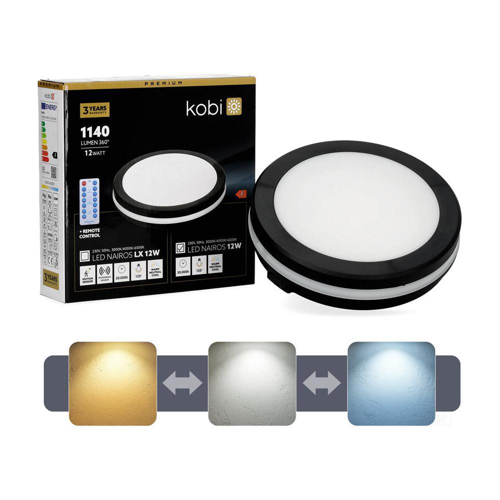 LED-valaisin NAIROS MUSTA 12W 3000/4000/6500K Ø200mm 1140lm IP65
