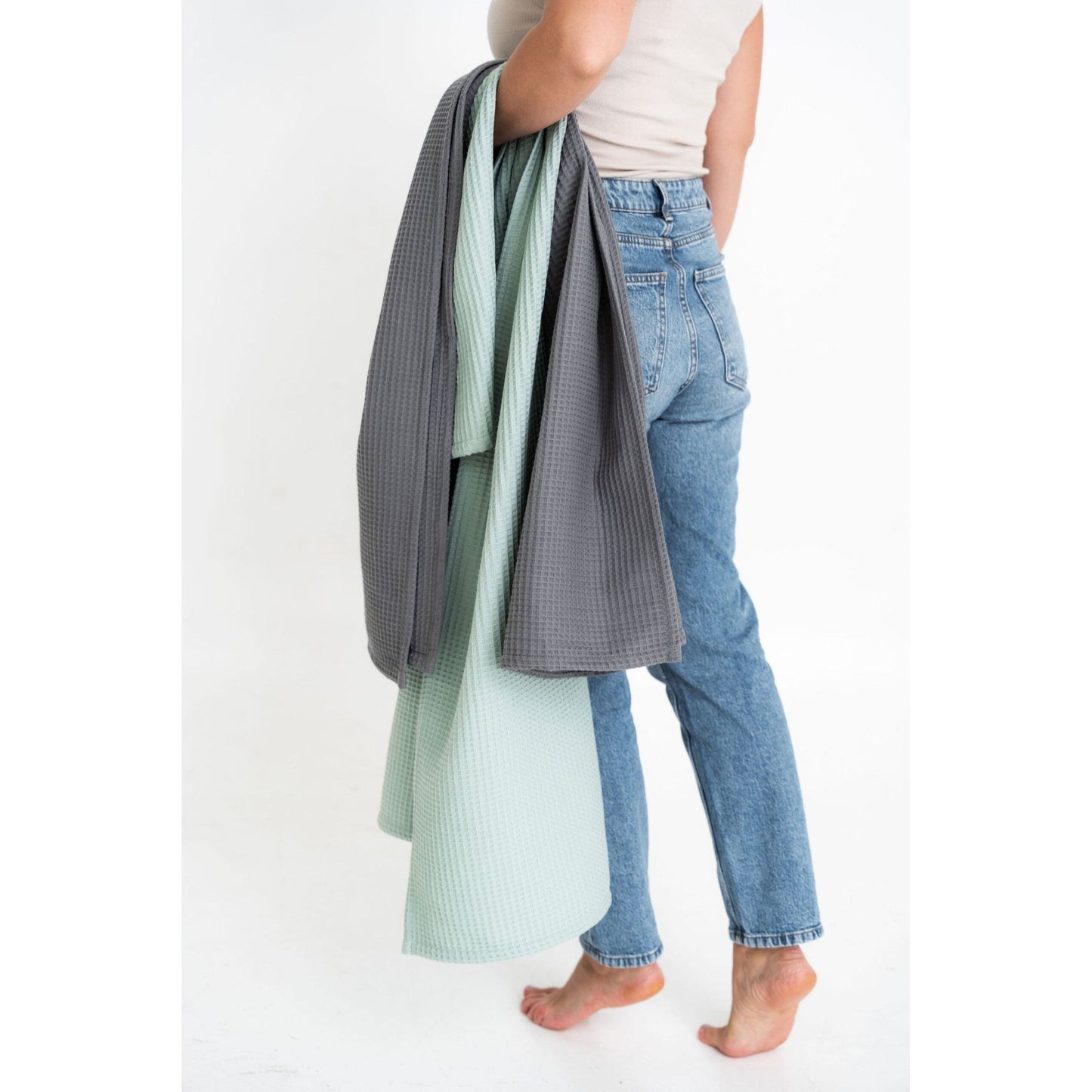 Organic Waffle Cotton Towel - Sage Green