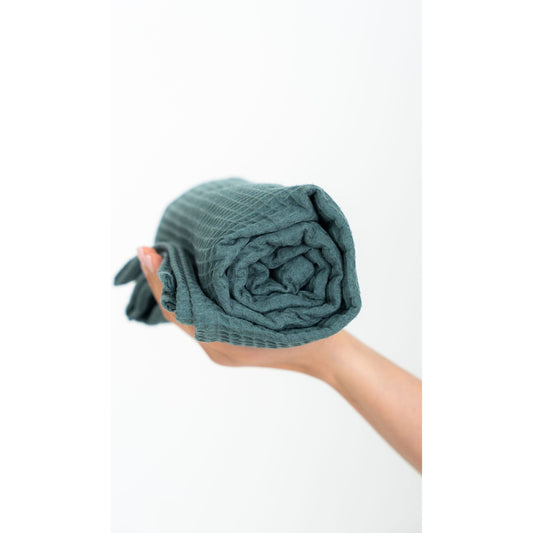 Organic Waffle Cotton Towel - Petrol