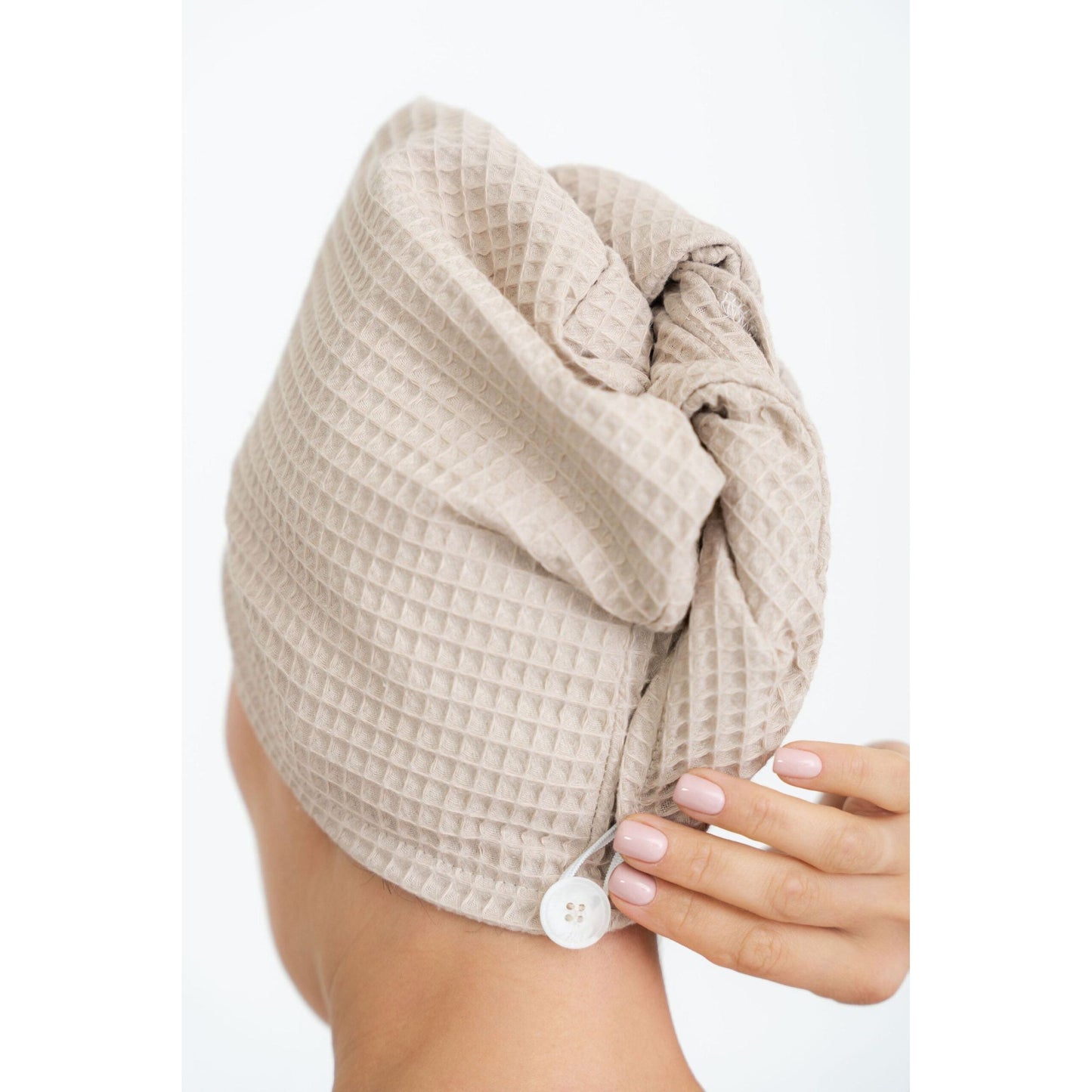 Secure Fit Cotton Hair Towel with Button Closure