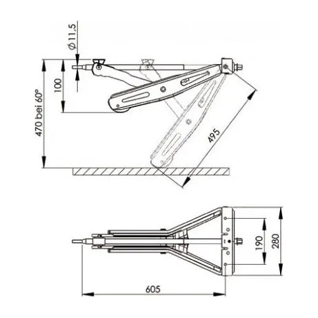 Nurkkatuki Stabilform 605x280 1000kg Kiinnitysreikien väli 190mm