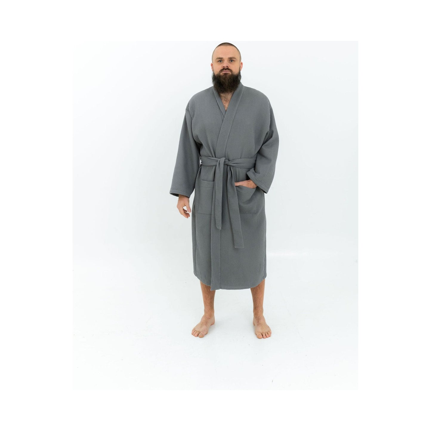 Long Waffle Fabric Robe for Men