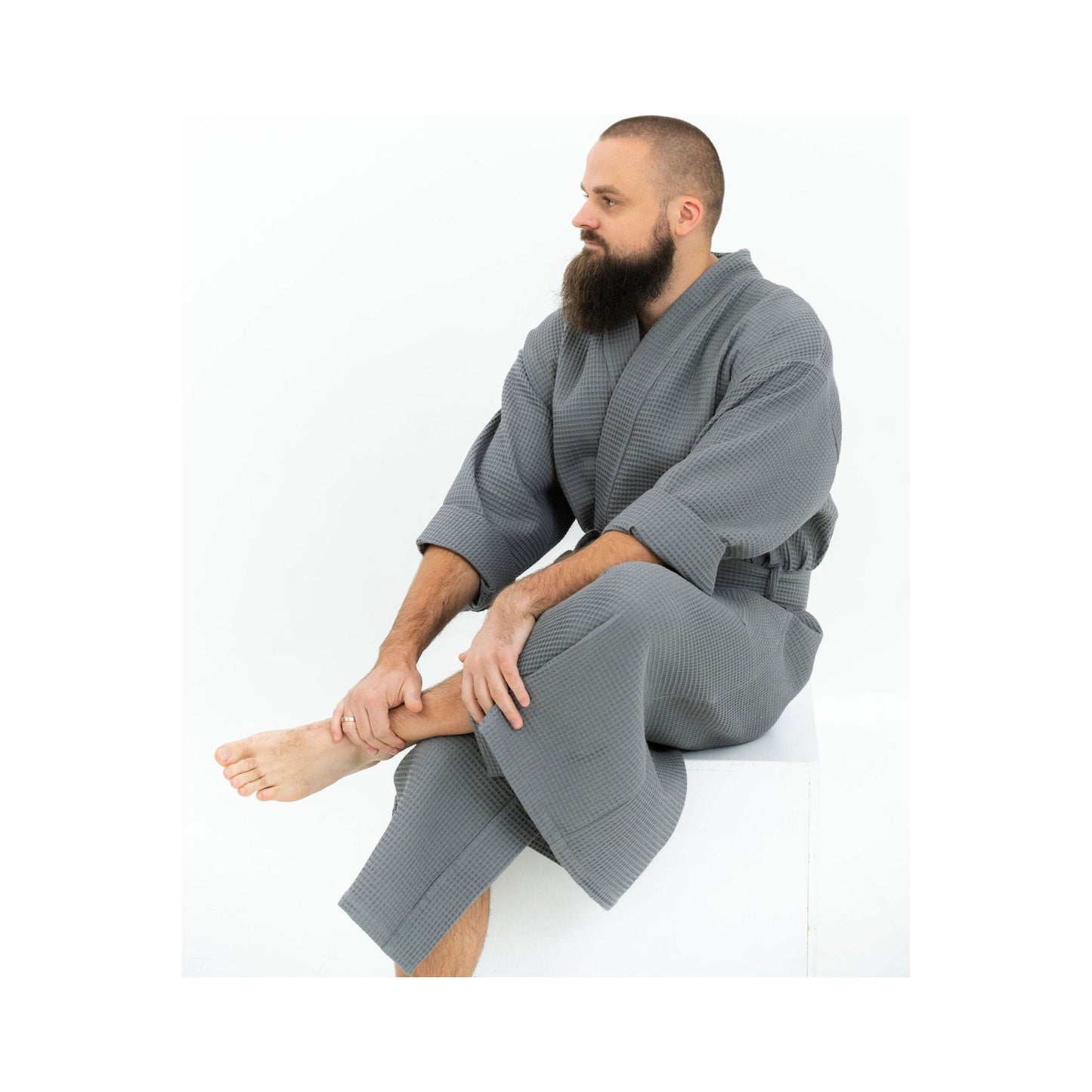 Long Waffle Fabric Robe for Men