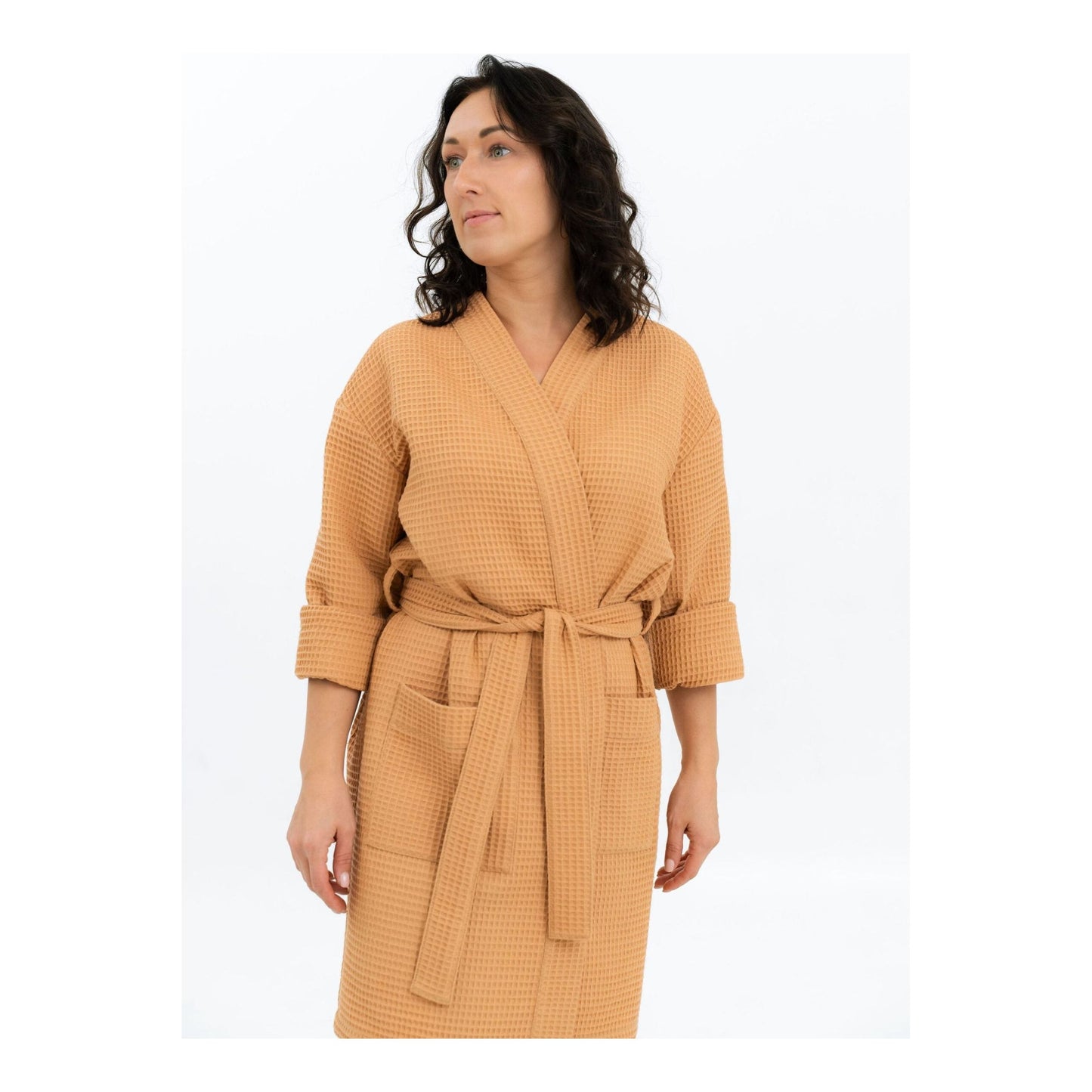 Long Waffle Fabric Robe for Women