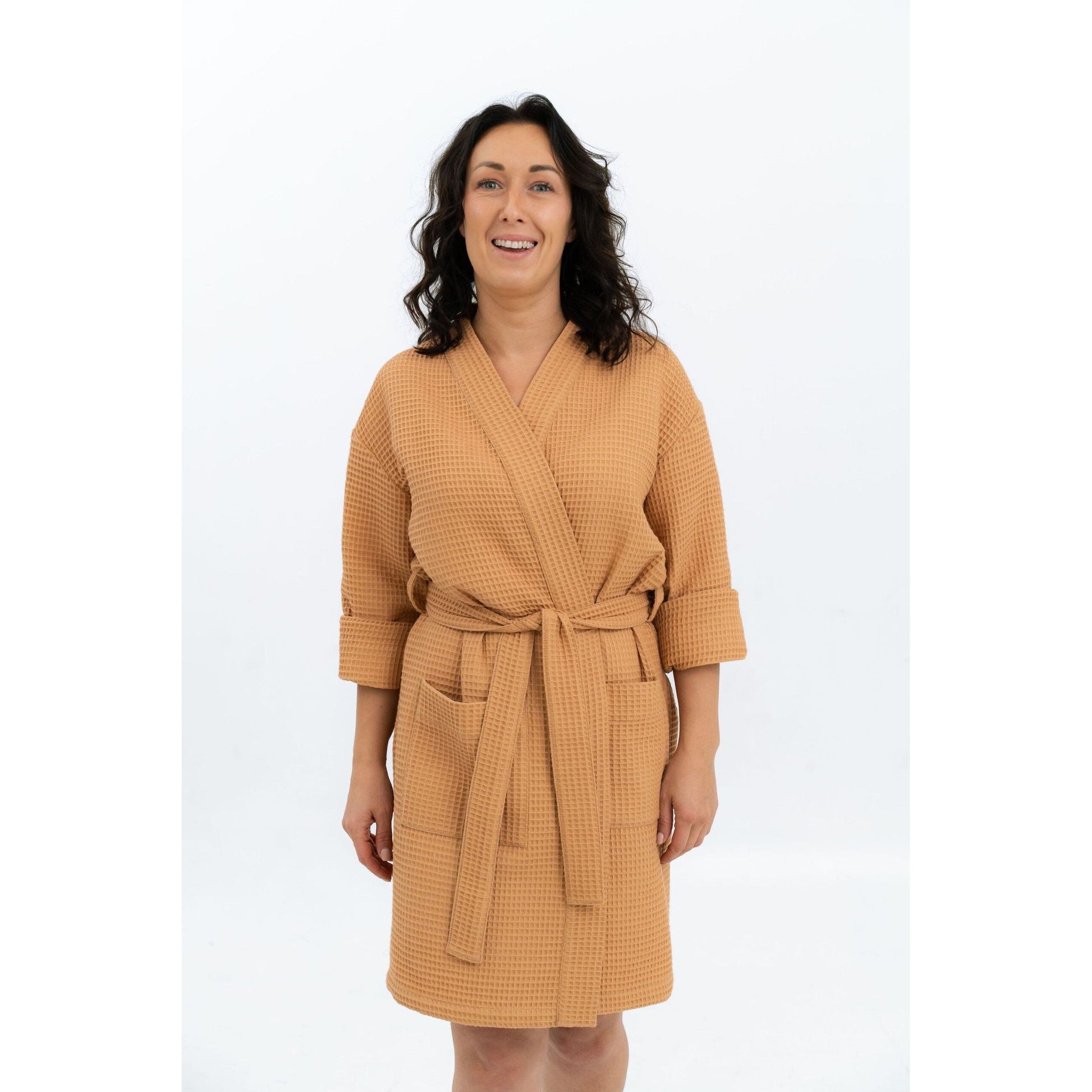 Short Waffle Fabric Robe for Women