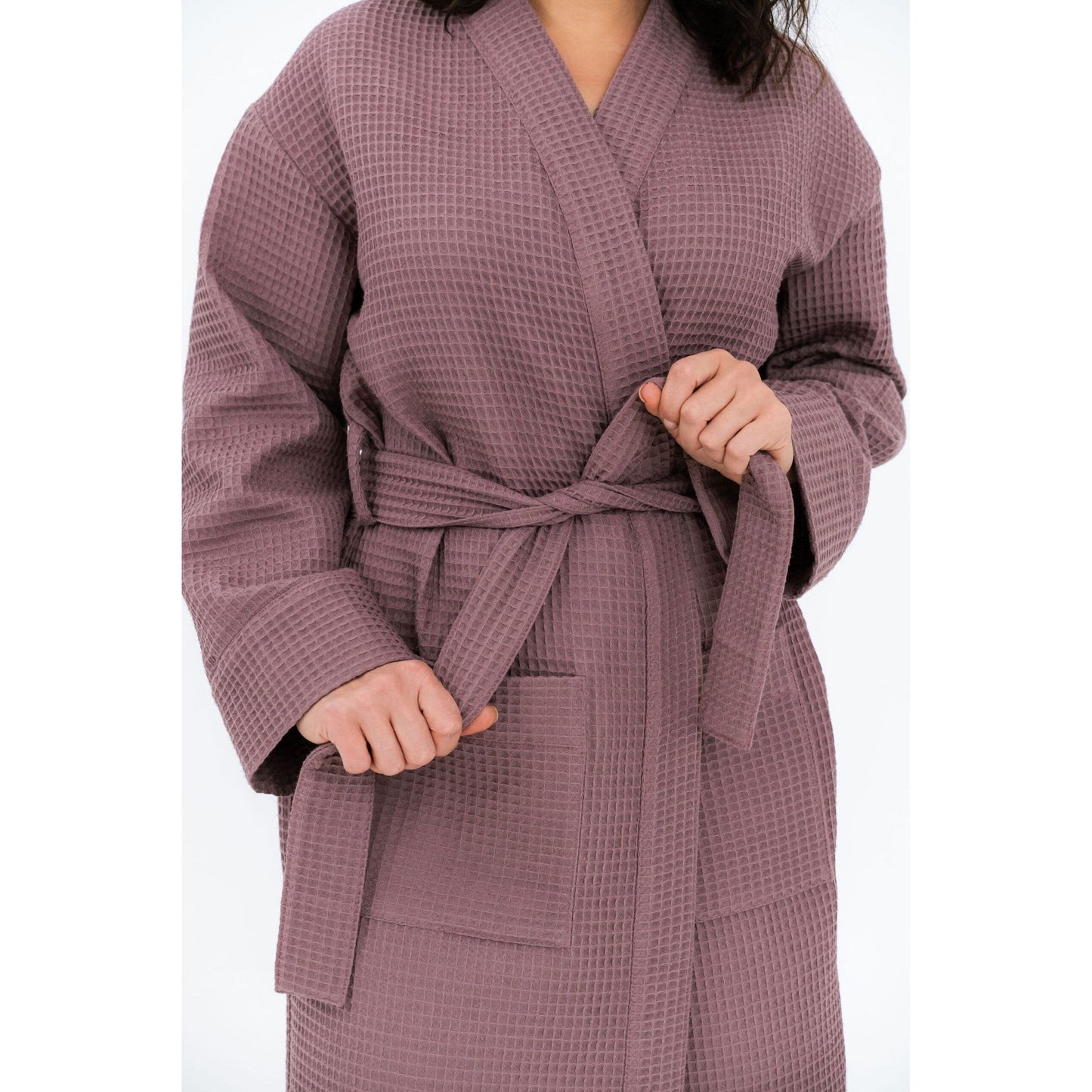 Long Waffle Fabric Robe for Women