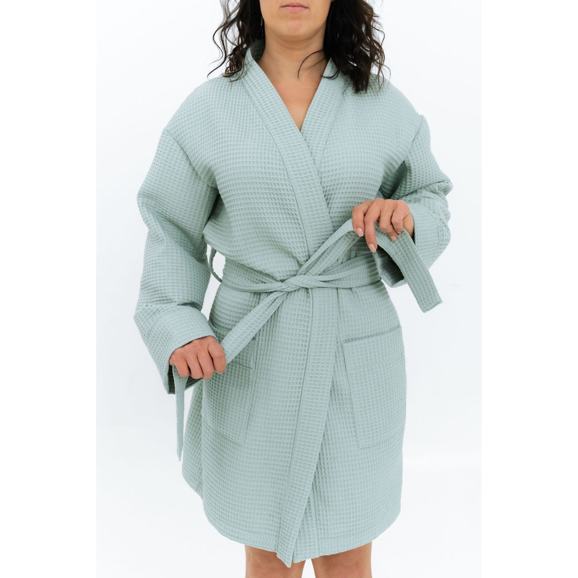 Short Waffle Fabric Robe for Women