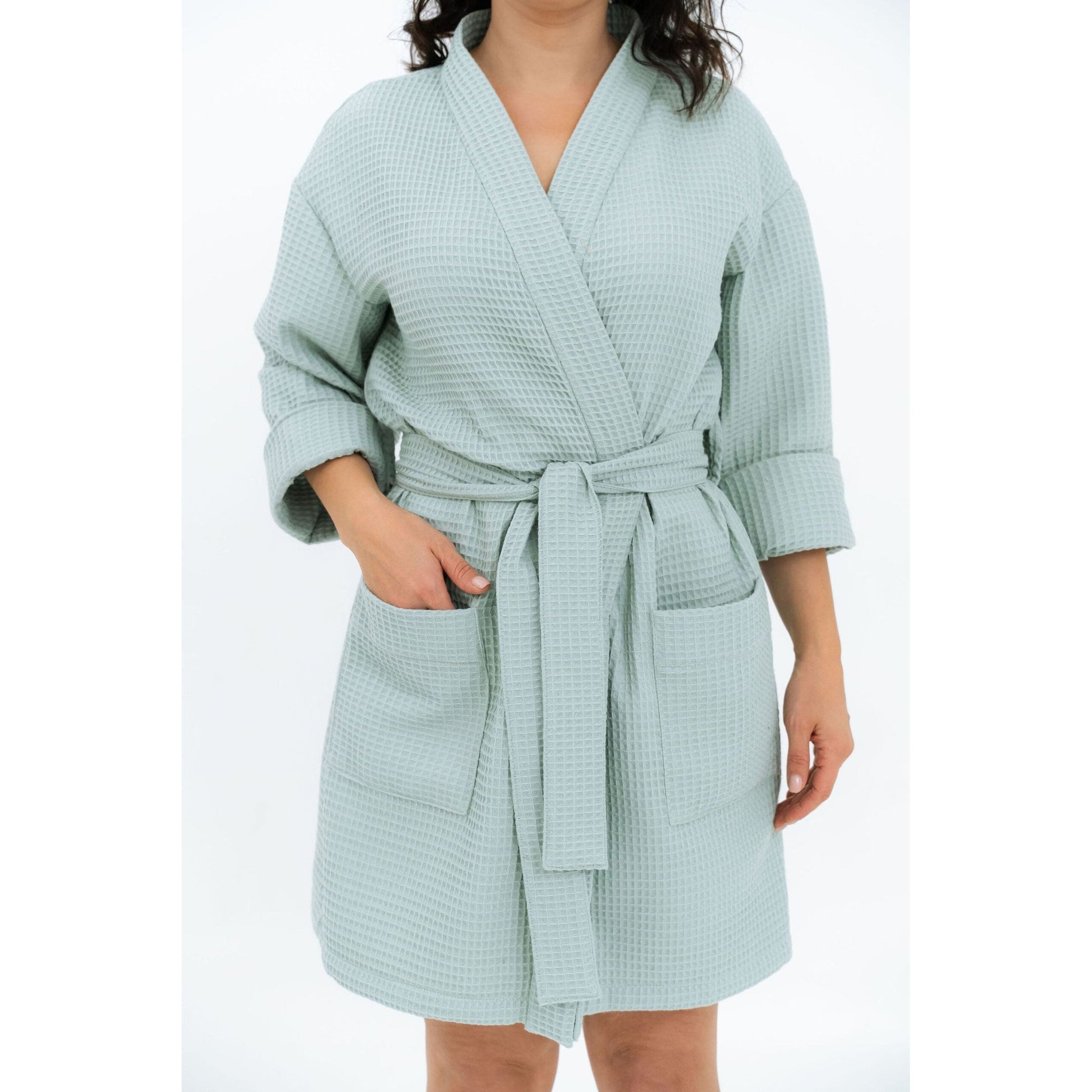 Short Waffle Fabric Robe for Women