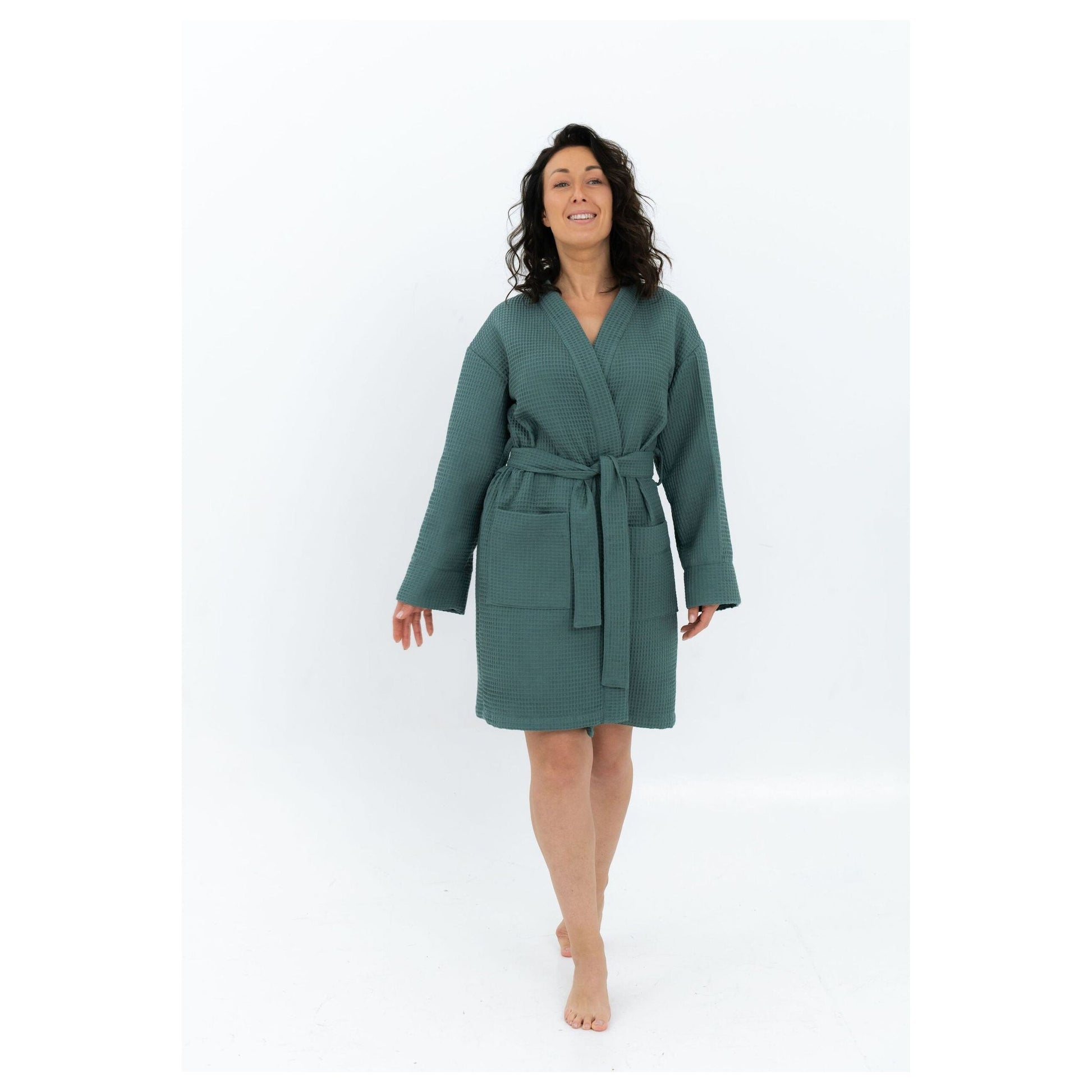 Short Waffle Fabric Robe for Women