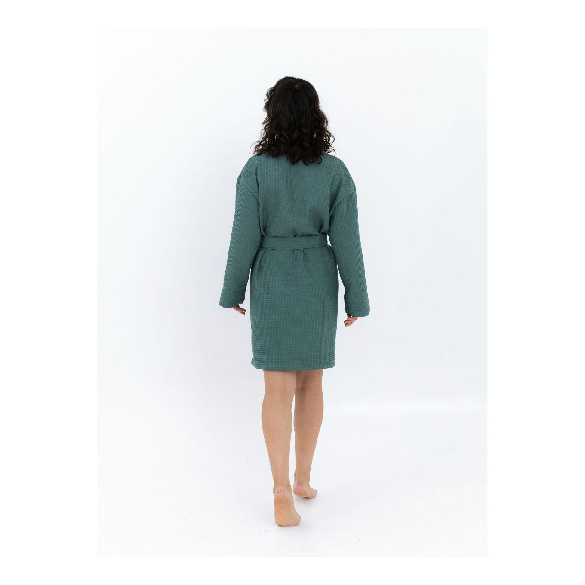 Short Waffle Fabric Robe for Women