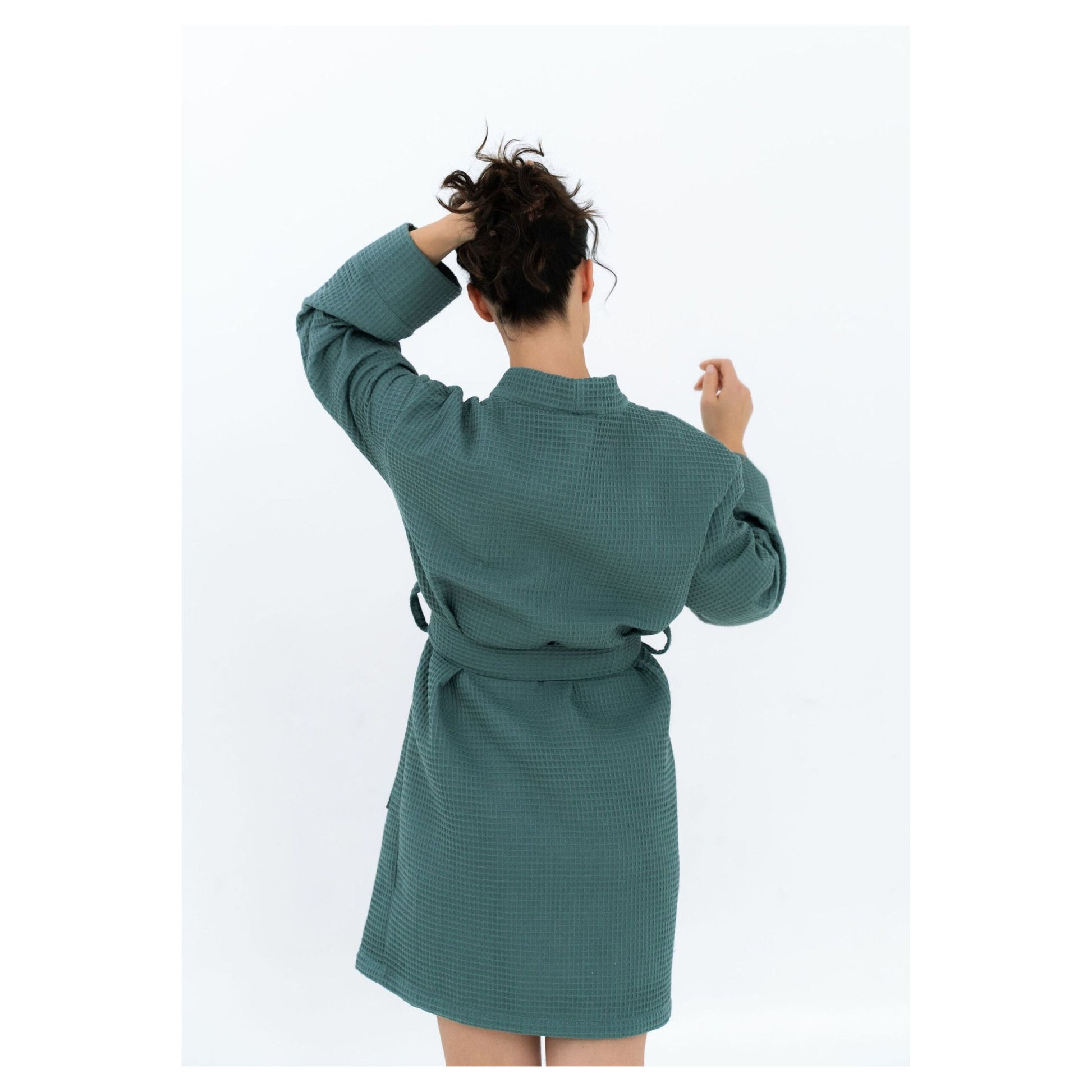 Short Waffle Fabric Robe for Women