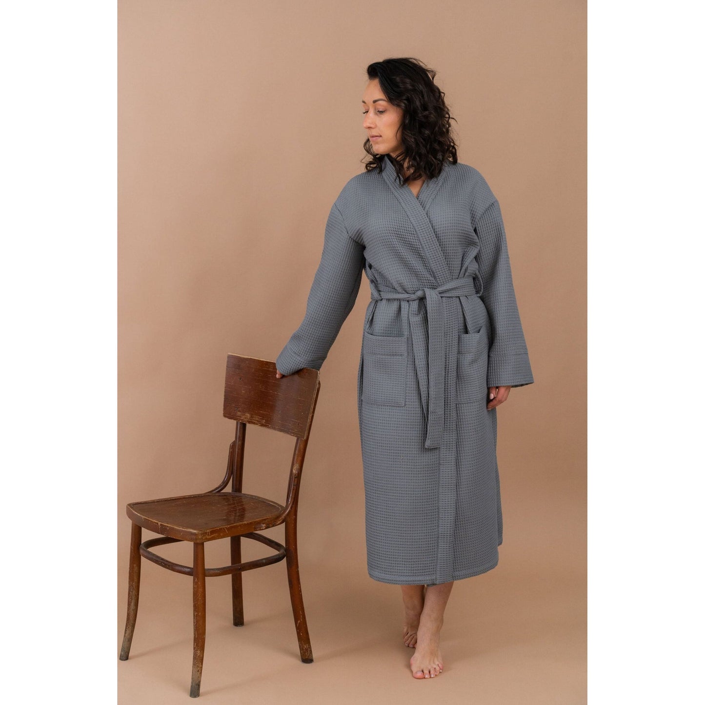 Long Waffle Fabric Robe for Women