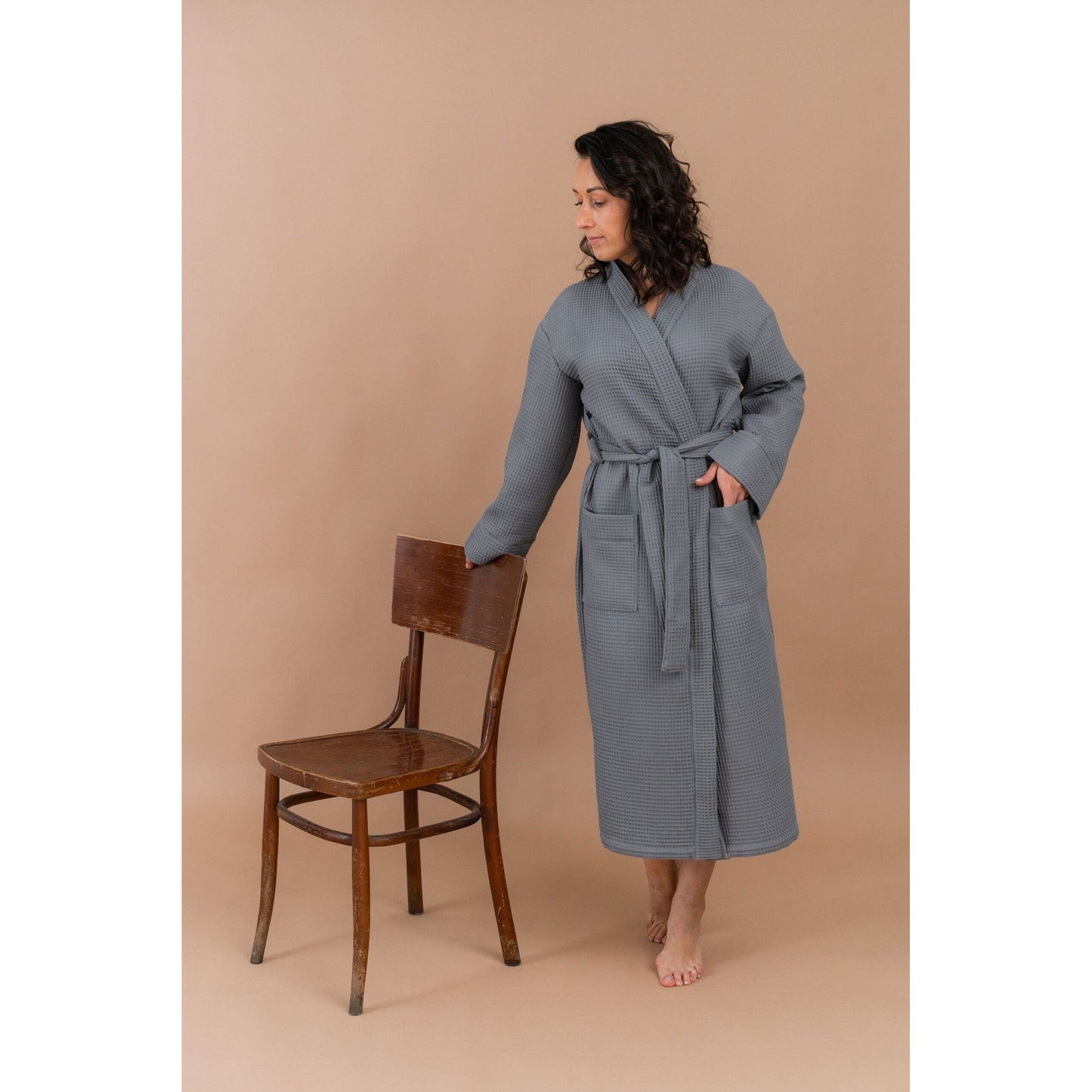 Long Waffle Fabric Robe for Women