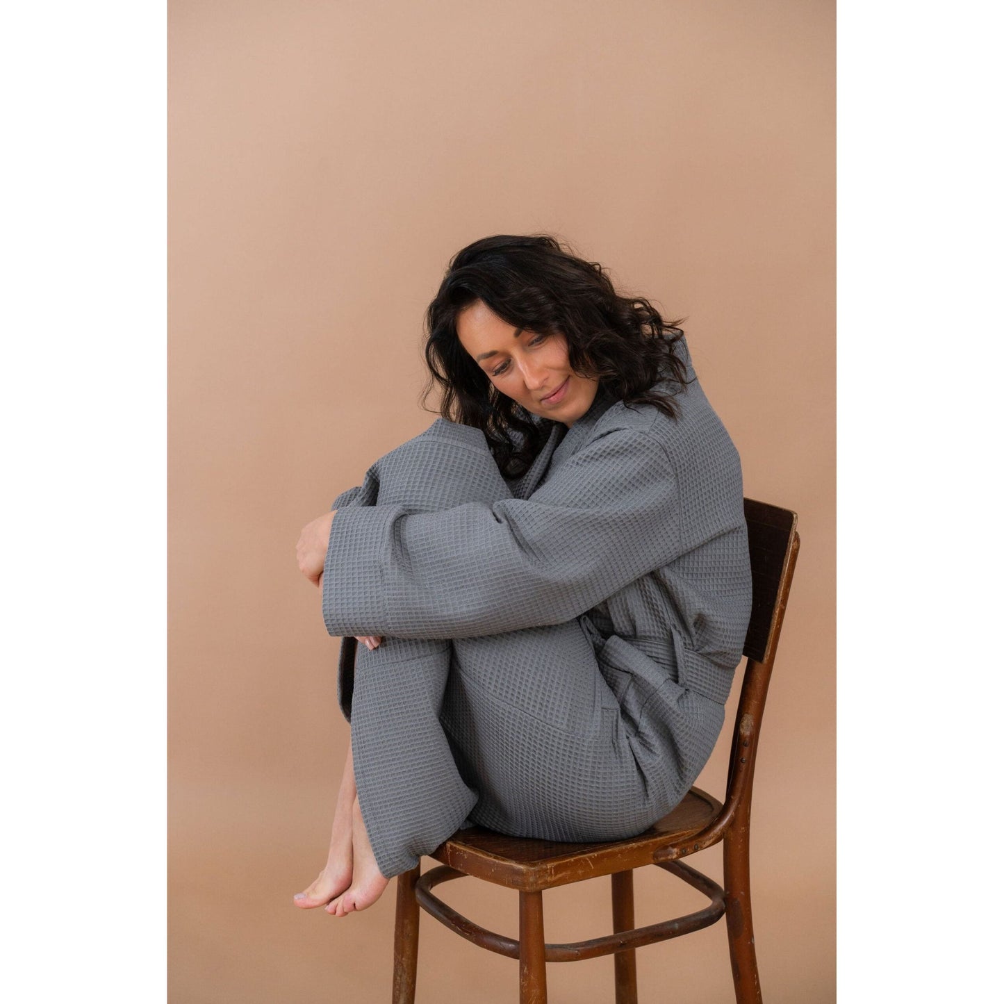 Long Waffle Fabric Robe for Women