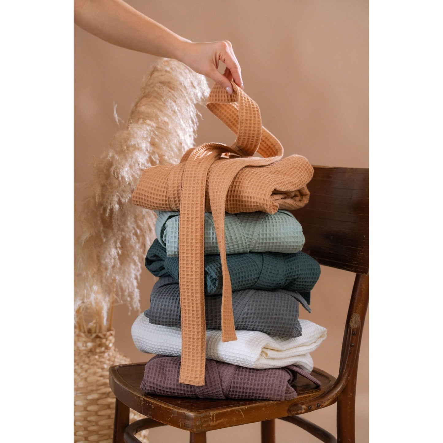 Long Waffle Fabric Robe for Women