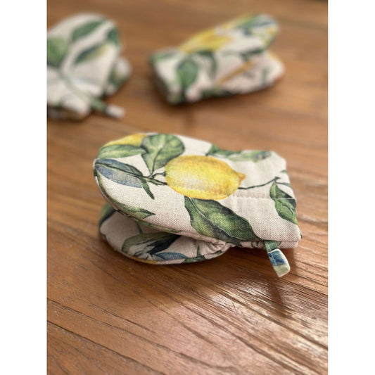 Oven Glove With Double Wool Filling - Lemon Linen - Kotikauppa