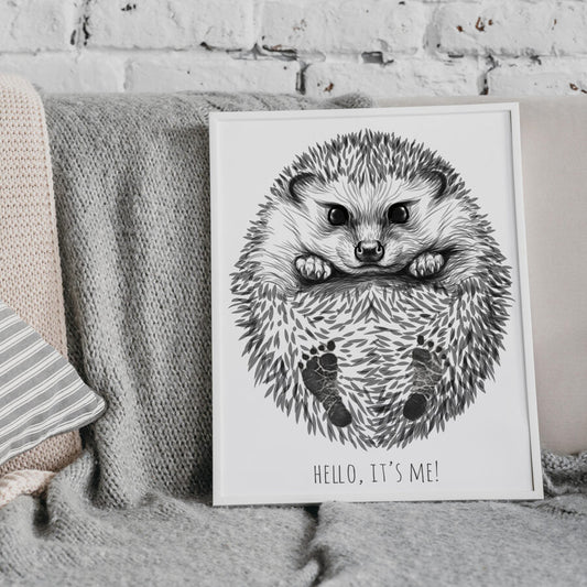 Personalized Baby Hedgehog Footprint Kit, A3 - White frame - Kotikauppa