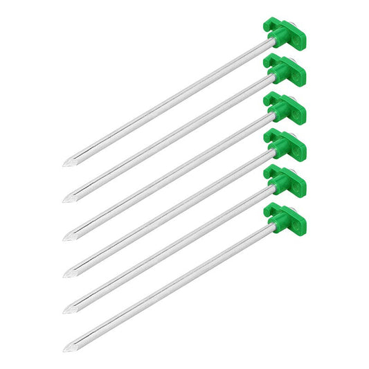 Pimeässä hohtava metallinen telttakiila 25 cm muovikoukulla 6 kpl sisään polyeteenipussissa - Kotikauppa