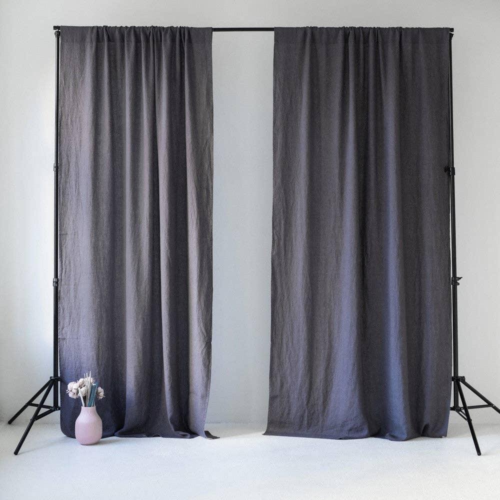 Pimentävä pellavaverho (tankoon) - Tummanharmaa - 2 kpl Setti - Linen Tales