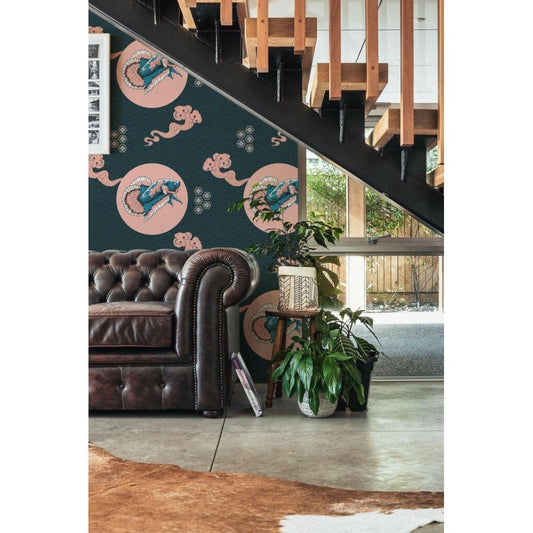 Pink black and white fish abstract (itseliimautuva) - Kotikauppa