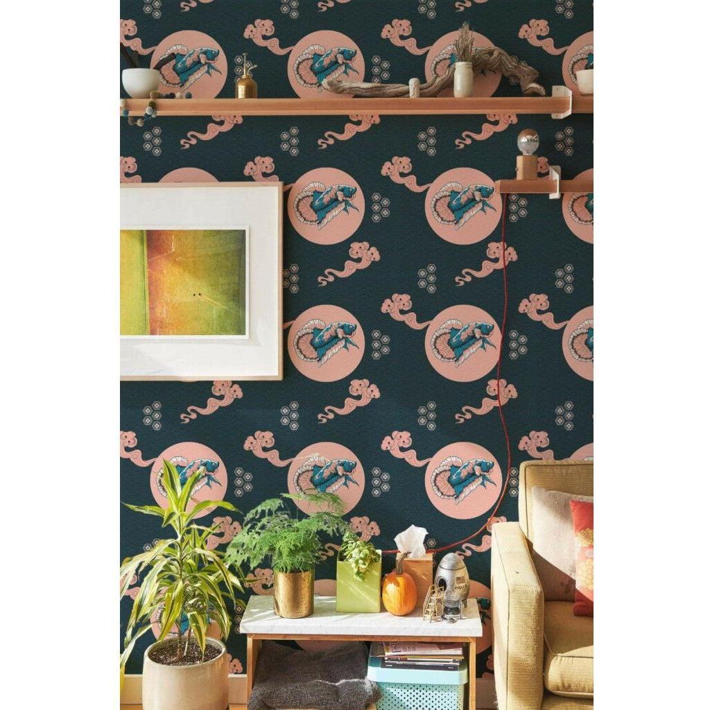 Pink black and white fish abstract (itseliimautuva) - Kotikauppa