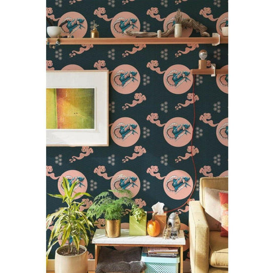 Pink black and white fish abstract (itseliimautuva) - Kotikauppa