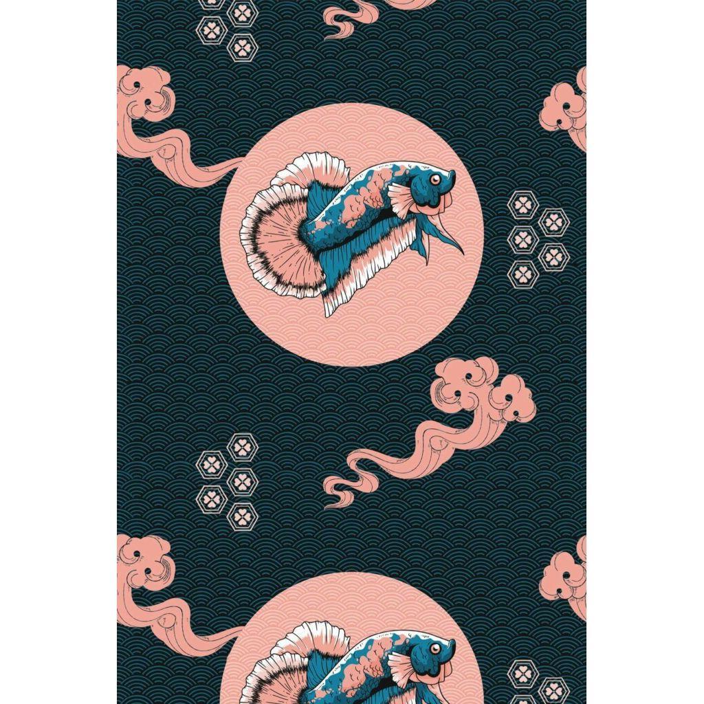 Pink black and white fish abstract (itseliimautuva) - Kotikauppa