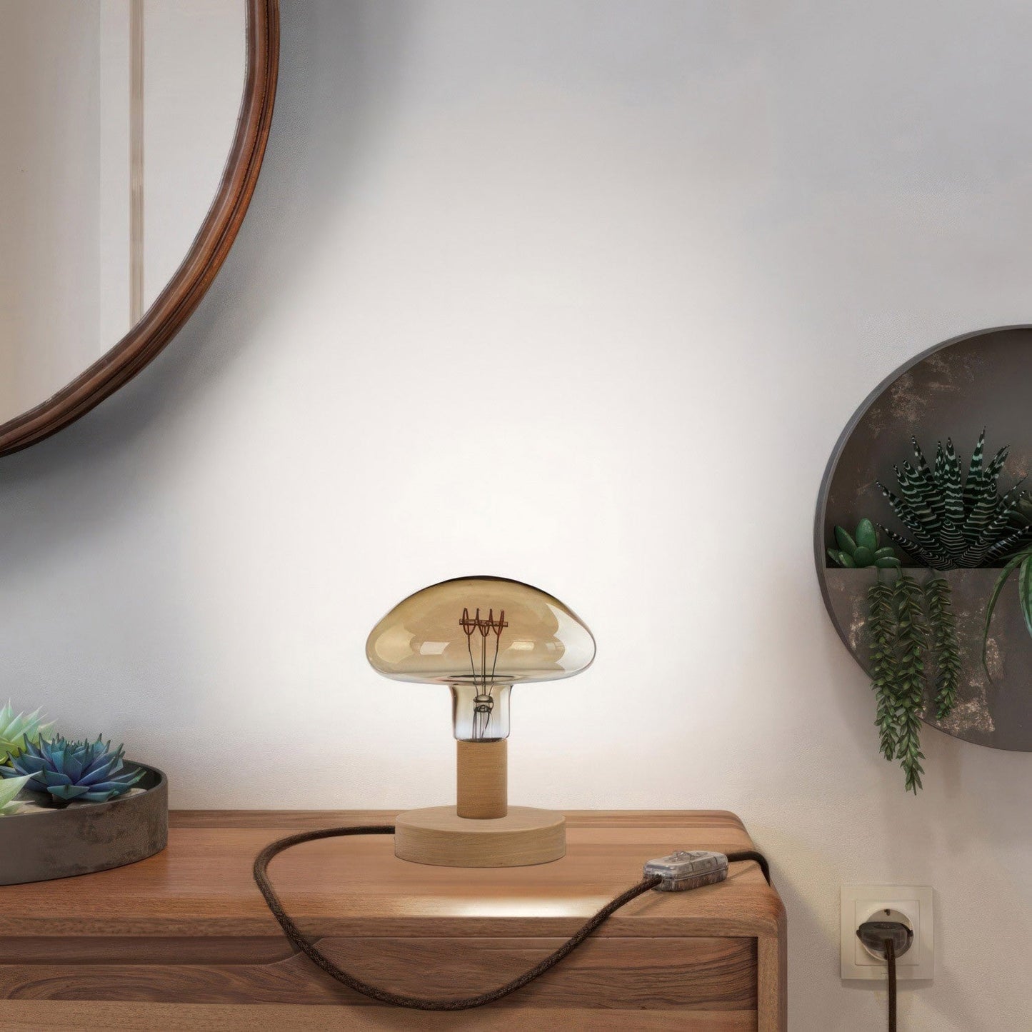 Puinen pöytävalaisin E27 Posaluce Mushroom-sisältää lampun - Kotikauppa