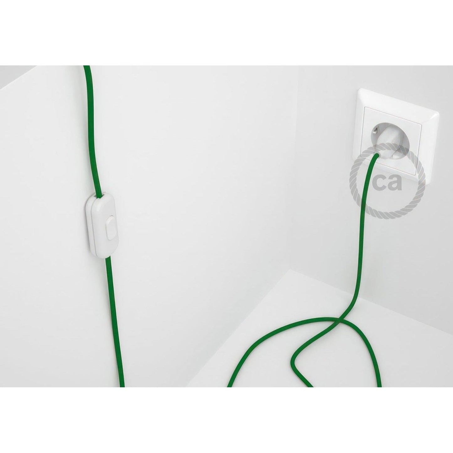 Pyöreä rayon-virtajohto valkoisella kytkimellä 1,80m (useita värejä) - Kotikauppa