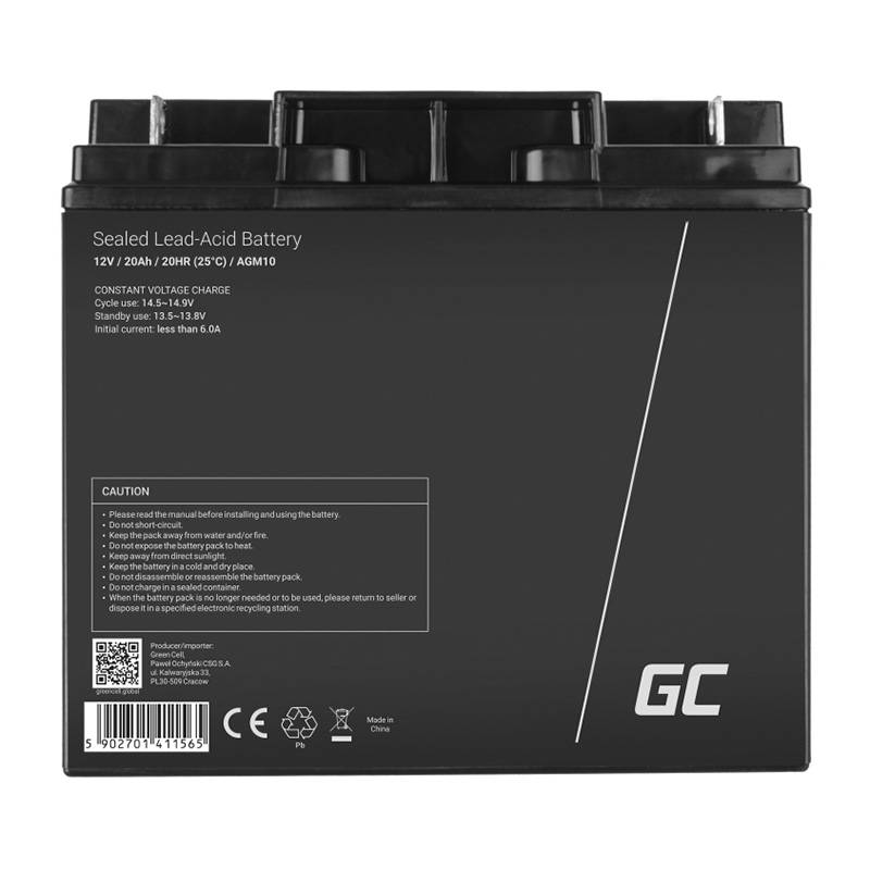 Rechargeable Battery AGM VRLA Green Cell AGM10 12V 20Ah (for lawn mower, boat, motor, cart) - Kotikauppa