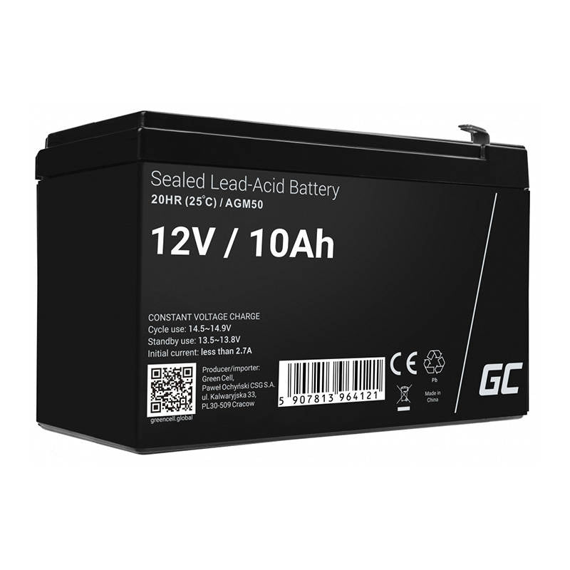 Rechargeable Battery AGM VRLA Green Cell AGM50 12V 10Ah (for UPS, toy car, lawn mower) - Kotikauppa