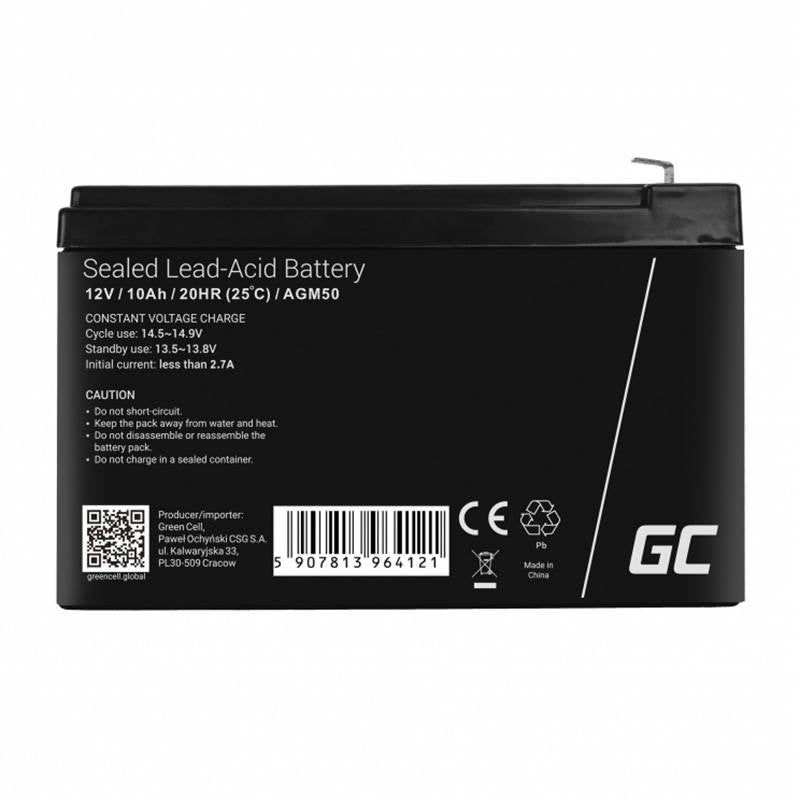 Rechargeable Battery AGM VRLA Green Cell AGM50 12V 10Ah (for UPS, toy car, lawn mower) - Kotikauppa