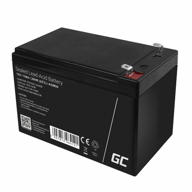 Rechargeable Battery AGM VRLA Green Cell AGM50 12V 10Ah (for UPS, toy car, lawn mower) - Kotikauppa