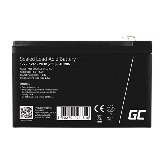 Rechargeable battery AGM 12V 7.2Ah Maintenancefree for UPS ALARM - Kotikauppa
