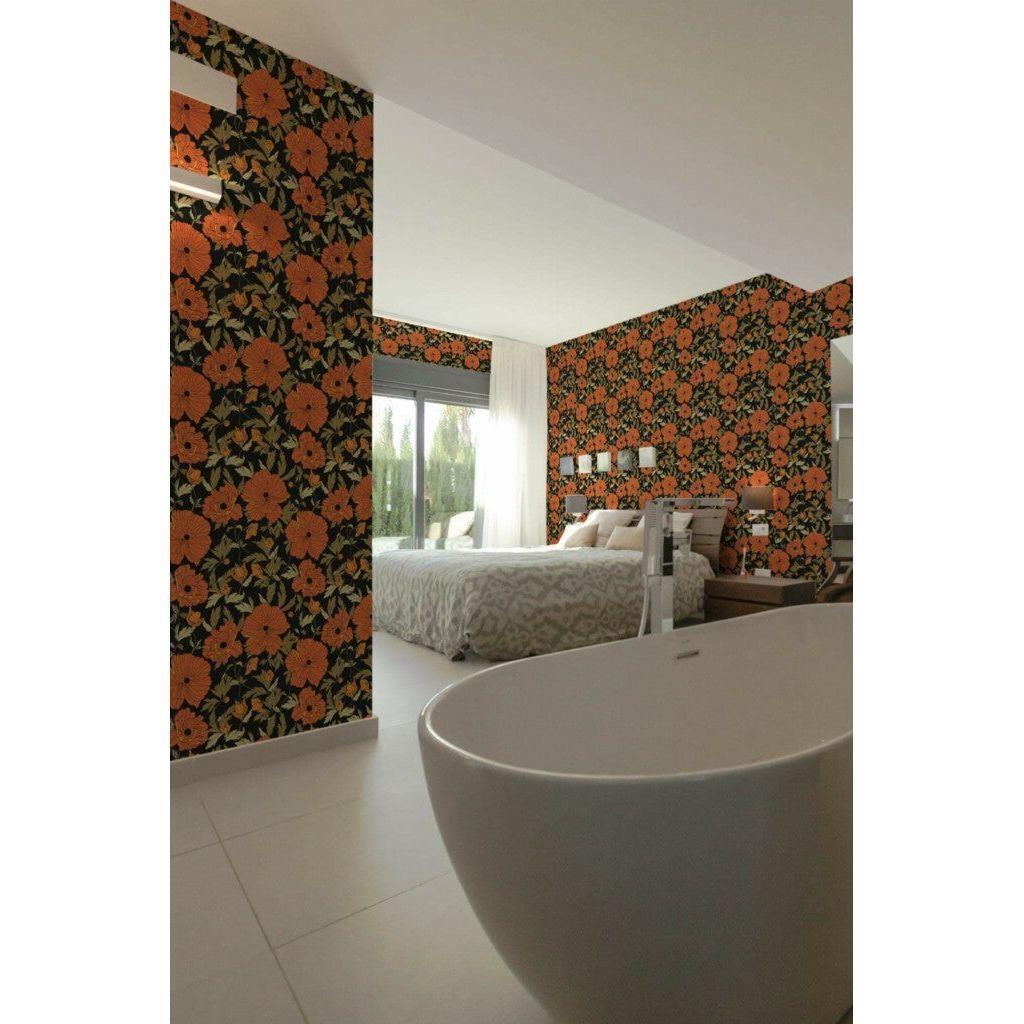 Red and black poppy floral (itseliimautuva) - Kotikauppa