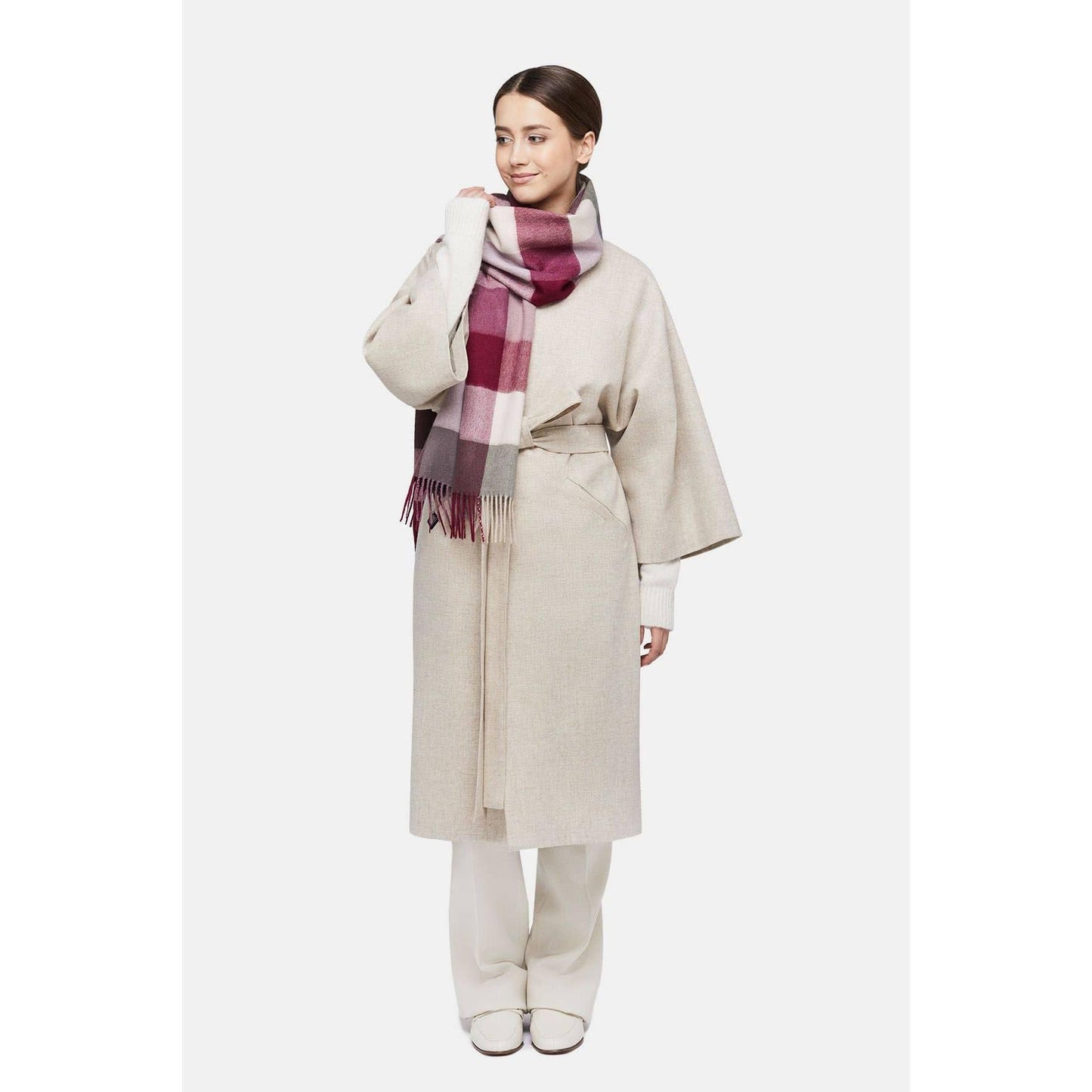 Natural Baby Alpaca Wool Midi Exclusive Check Scarf for Women
