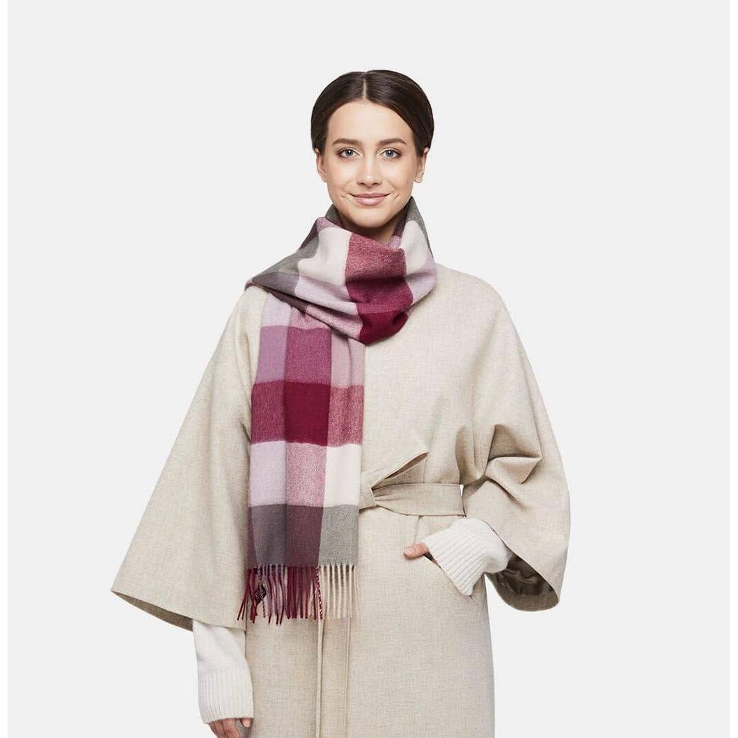 Natural Baby Alpaca Wool Midi Exclusive Check Scarf for Women