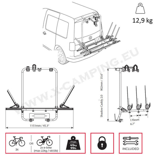 SHADOW CADDY 2.0 polkupyöräteline takaluukkuun, MENABO - Kotikauppa